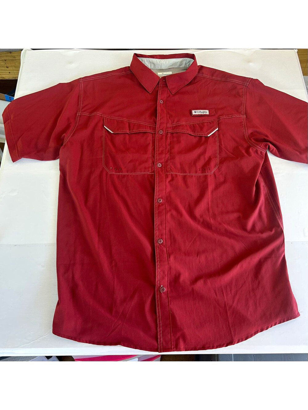 Columbia PFG Men's Breathable  Short Sleeve Button-Up Fishing Shirt XL Maroon
